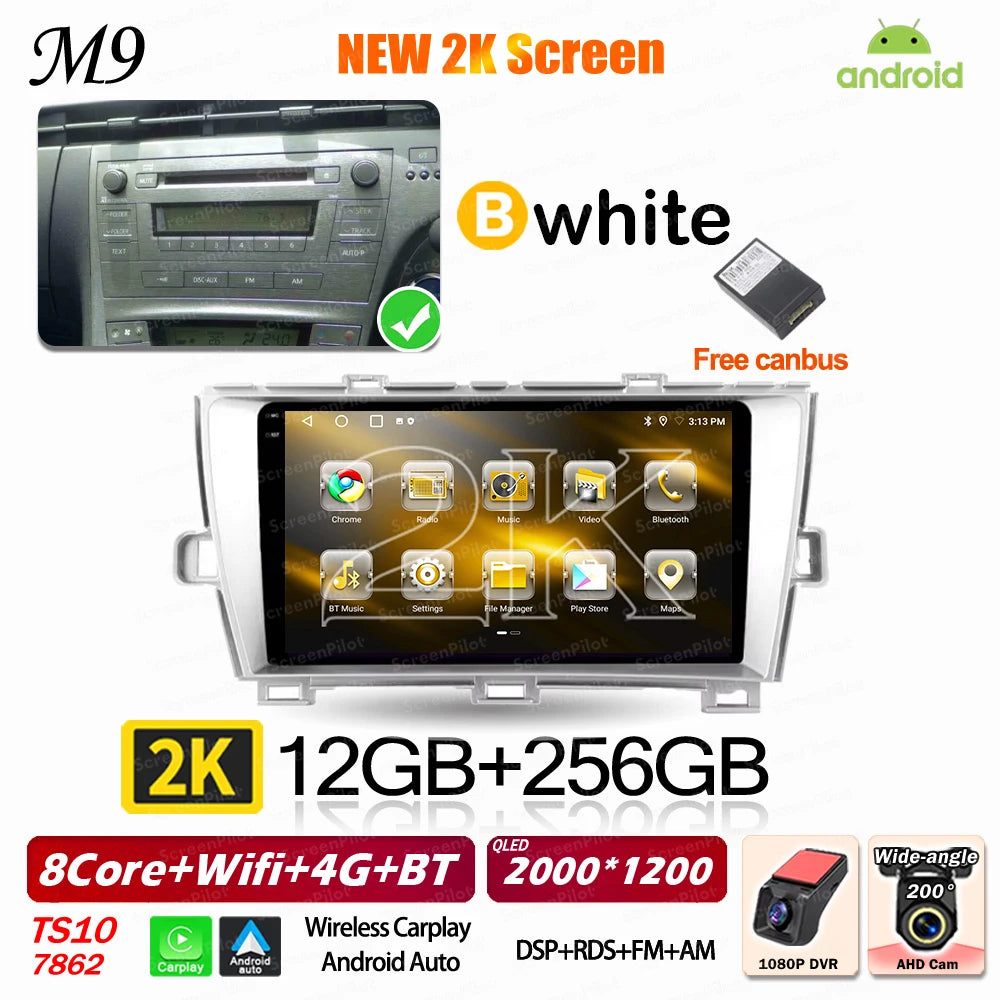 Android 16 For Toyota Prius 2009 2010 2011 2012 2013 2015 Car Radio XW30 Wireless Carplay Android Auto Car Multimedia Player 5G