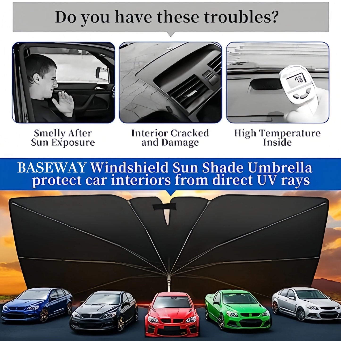 2024 Car Windshield Sun Shade Umbrella Foldable Sunshade Front Window Cover for UV Block Heat Protection Protector Parasol