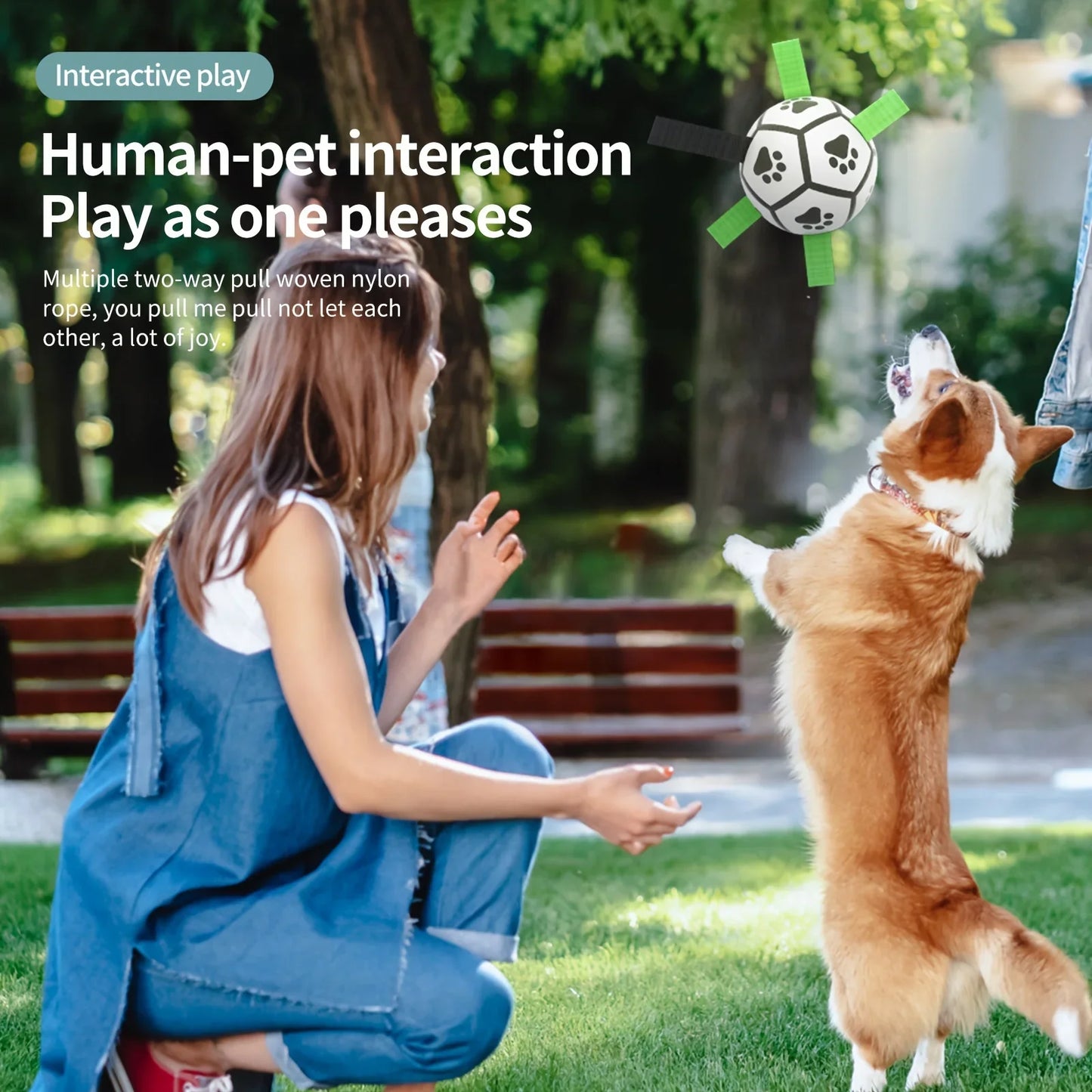 Interactive Dog Toys for Tug of War Dog Soccer Ball with Straps for Indoor Outdoor Dog Tug Toy Sturdy Ball Fetch Toy