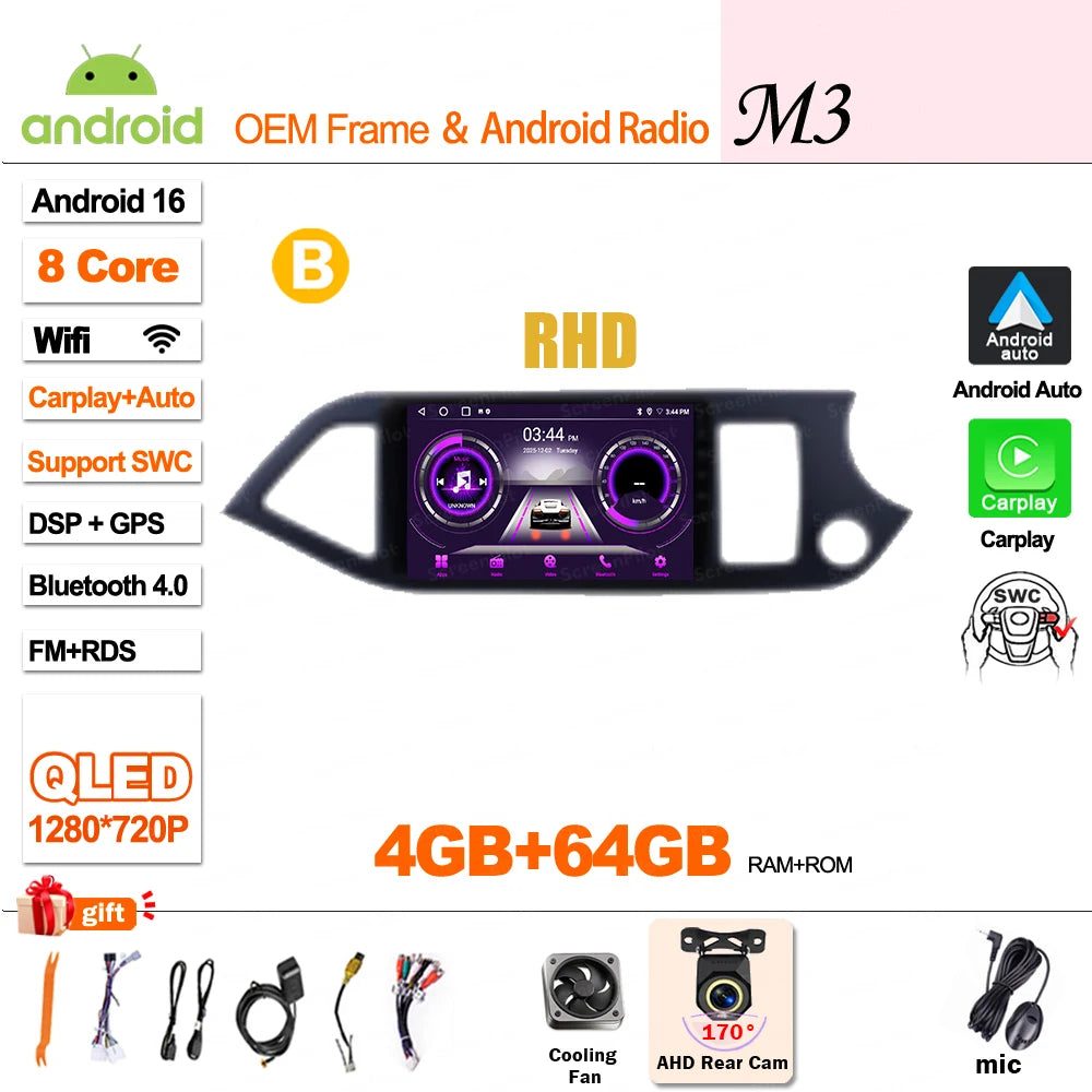 For KIA PICANTO Morning 2 2011 2012 - 2015 2016 Android 16 Car Radio Multimedia Video WIFI Player GPS Wireless Auto RSD DSP