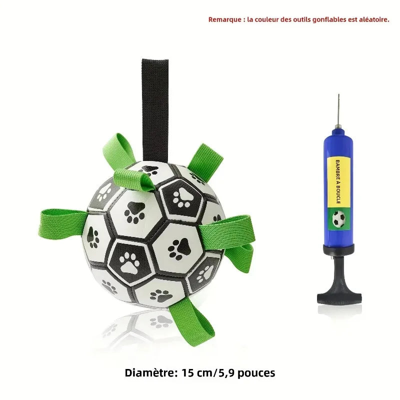 Interactive Dog Toys for Tug of War Dog Soccer Ball with Straps for Indoor Outdoor Dog Tug Toy Sturdy Ball Fetch Toy