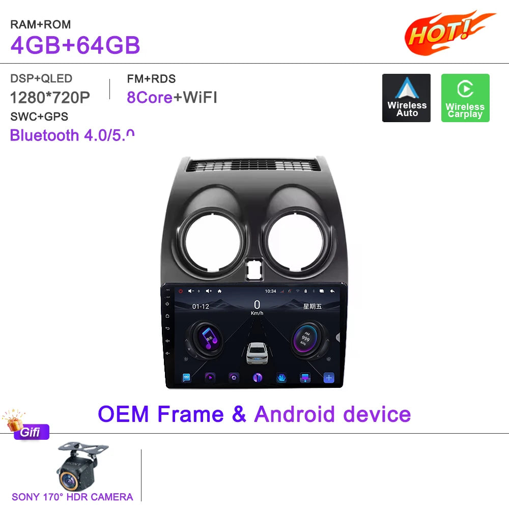 Car Android 15 Auto Radio For Nissan Qashqai 1 J10 2006 - 2013 Multimedia Player Stereo Head Unit No 2din DVD QLED Screen 2K 5G