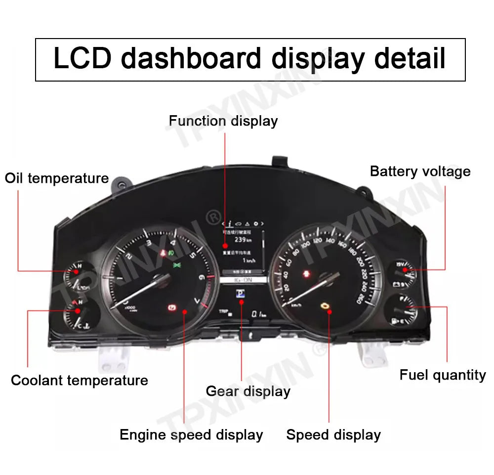 Car Digital Cluster For Toyota Land Cruiser 200 LC200 2008-2020 LCD Instrument Panel Virtual Cockpit Dashboard Speedometer TPMS