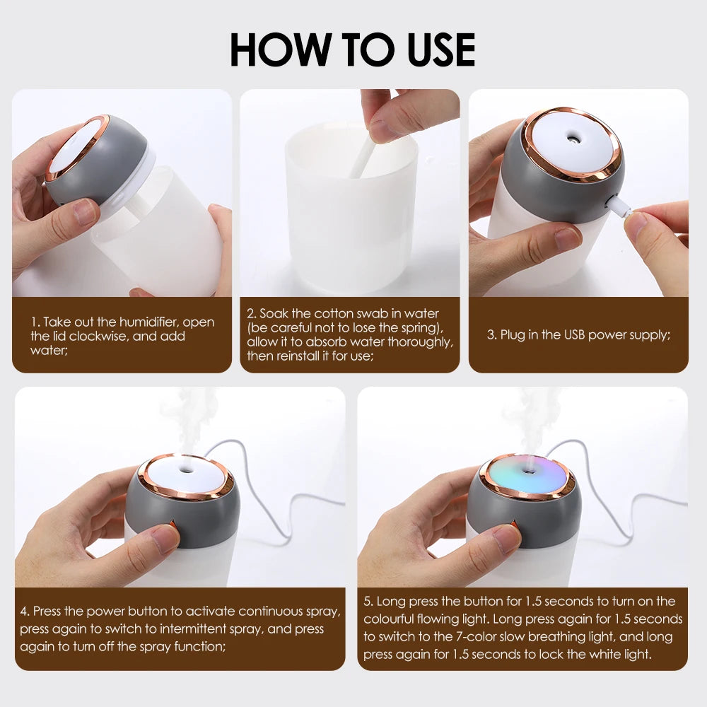 Hava Nemlendirici 600ml – Serin Sis Aroma Difüzörü, USB Taşınabilir Ev ve Ofis Humidifier