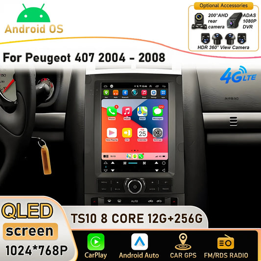 Android 16 9.7 inch Car Radio For Peugeot 407 2004-2008 Multimedia Video Player Navigation GPS Stereo Touch Screen Carplay dvd