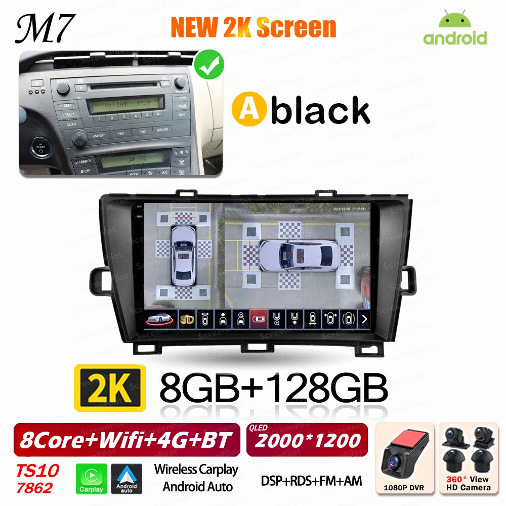 Android 16 For Toyota Prius 2009 2010 2011 2012 2013 2015 Car Radio XW30 Wireless Carplay Android Auto Car Multimedia Player 5G