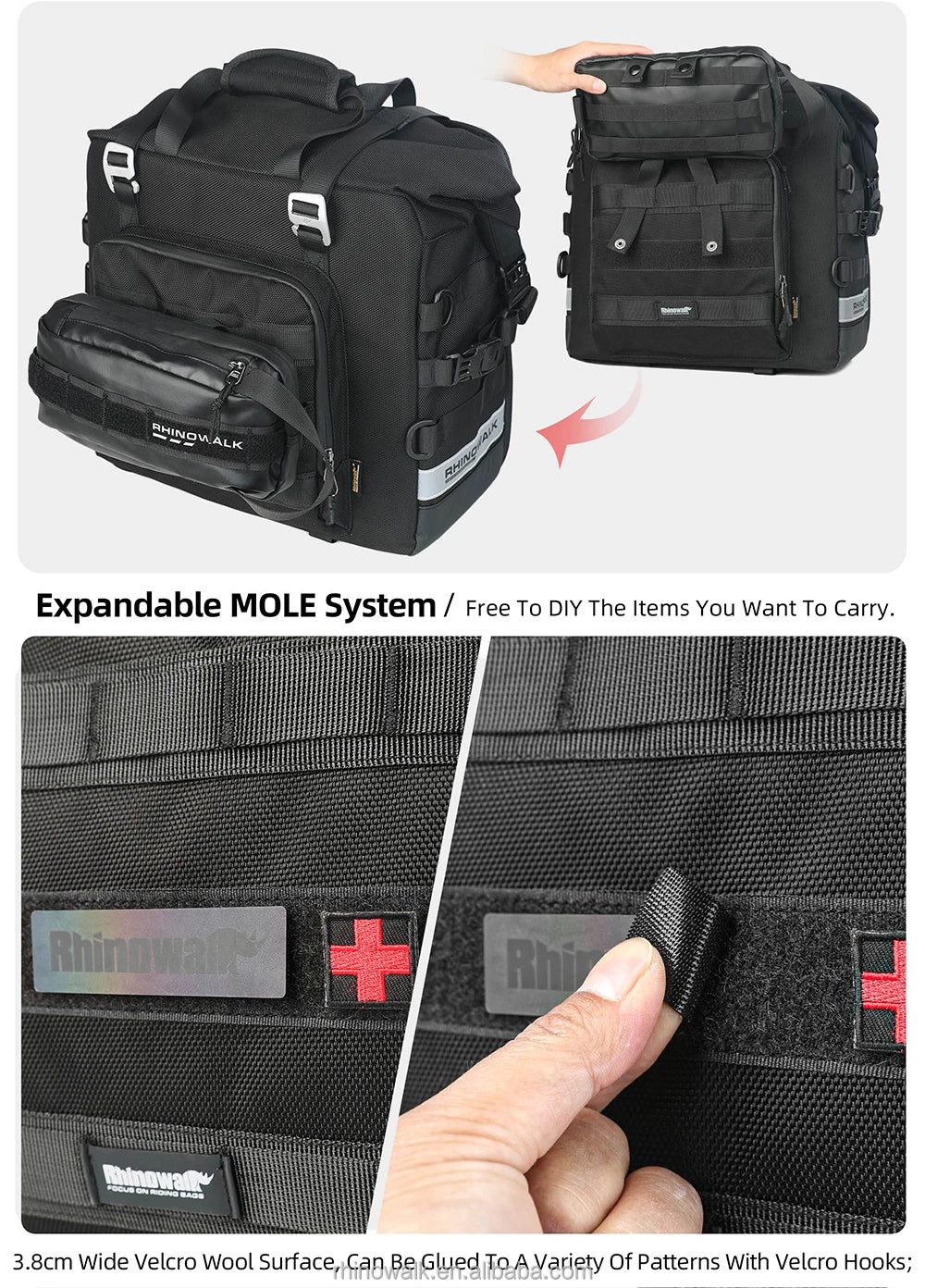 Rhinowalk Motorcycle Side Bag, 25l Motorbike Seat Saddle Tail Bag ADV Motorcycle Rear Rack Travel Luggages - 1 Piece
