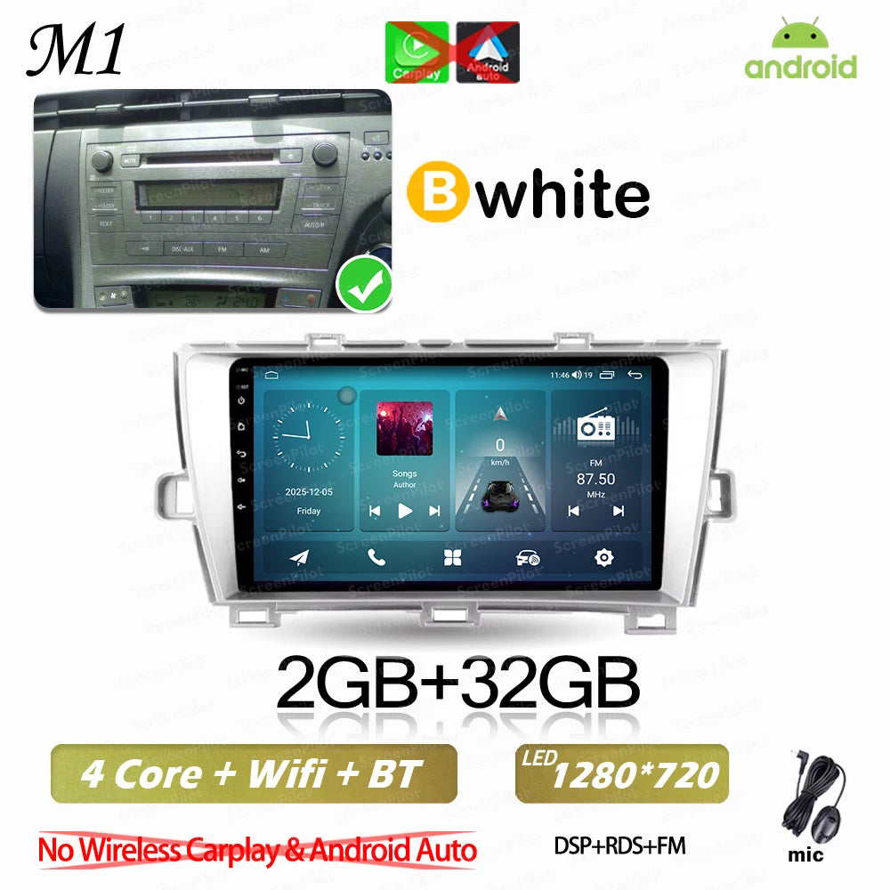 Android 16 For Toyota Prius 2009 2010 2011 2012 2013 2015 Car Radio XW30 Wireless Carplay Android Auto Car Multimedia Player 5G