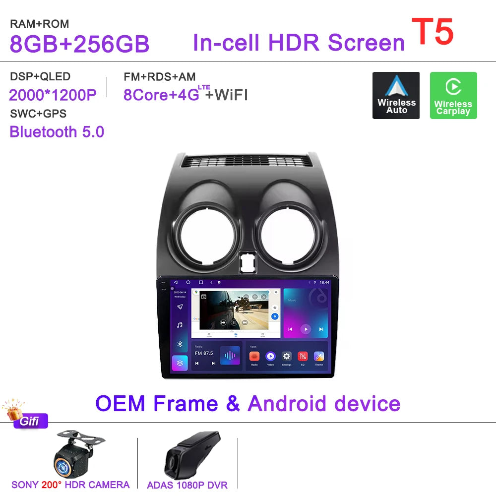 Car Android 15 Auto Radio For Nissan Qashqai 1 J10 2006 - 2013 Multimedia Player Stereo Head Unit No 2din DVD QLED Screen 2K 5G