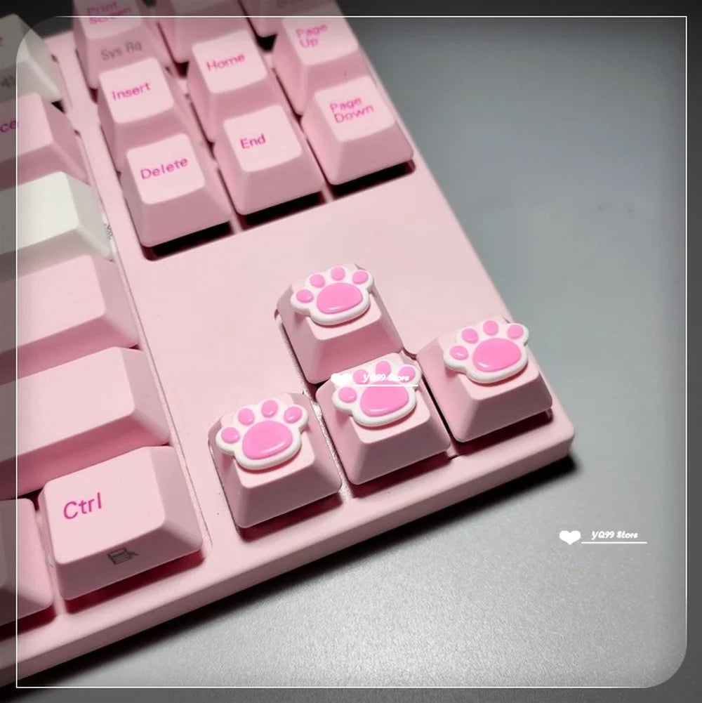 4'lü Sevimli Kedi Pençesi Klavye Tuş Kapağı Seti – Mekanik Klavye R4 Ok Tuşları İçin Pembe DIY Keycap