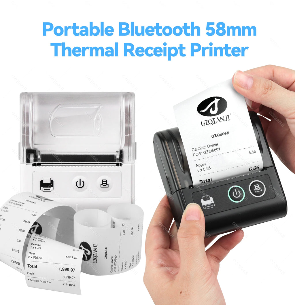 58MM Mini Cep Termal Fiş Yazıcısı - Bluetooth, USB, Kablosuz, Taşınabilir POS Yazıcı - Android/iOS/PC Uyumlu