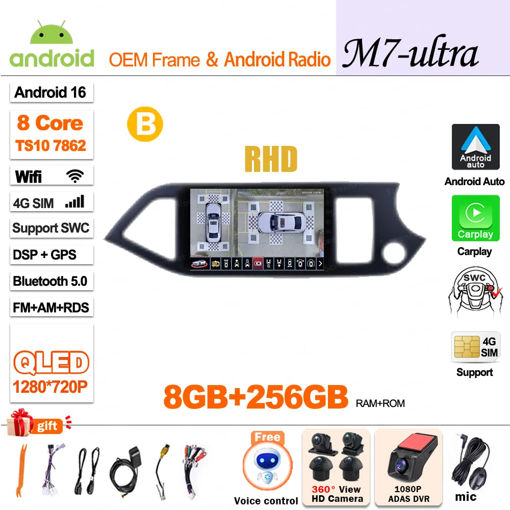 For KIA PICANTO Morning 2 2011 2012 - 2015 2016 Android 16 Car Radio Multimedia Video WIFI Player GPS Wireless Auto RSD DSP