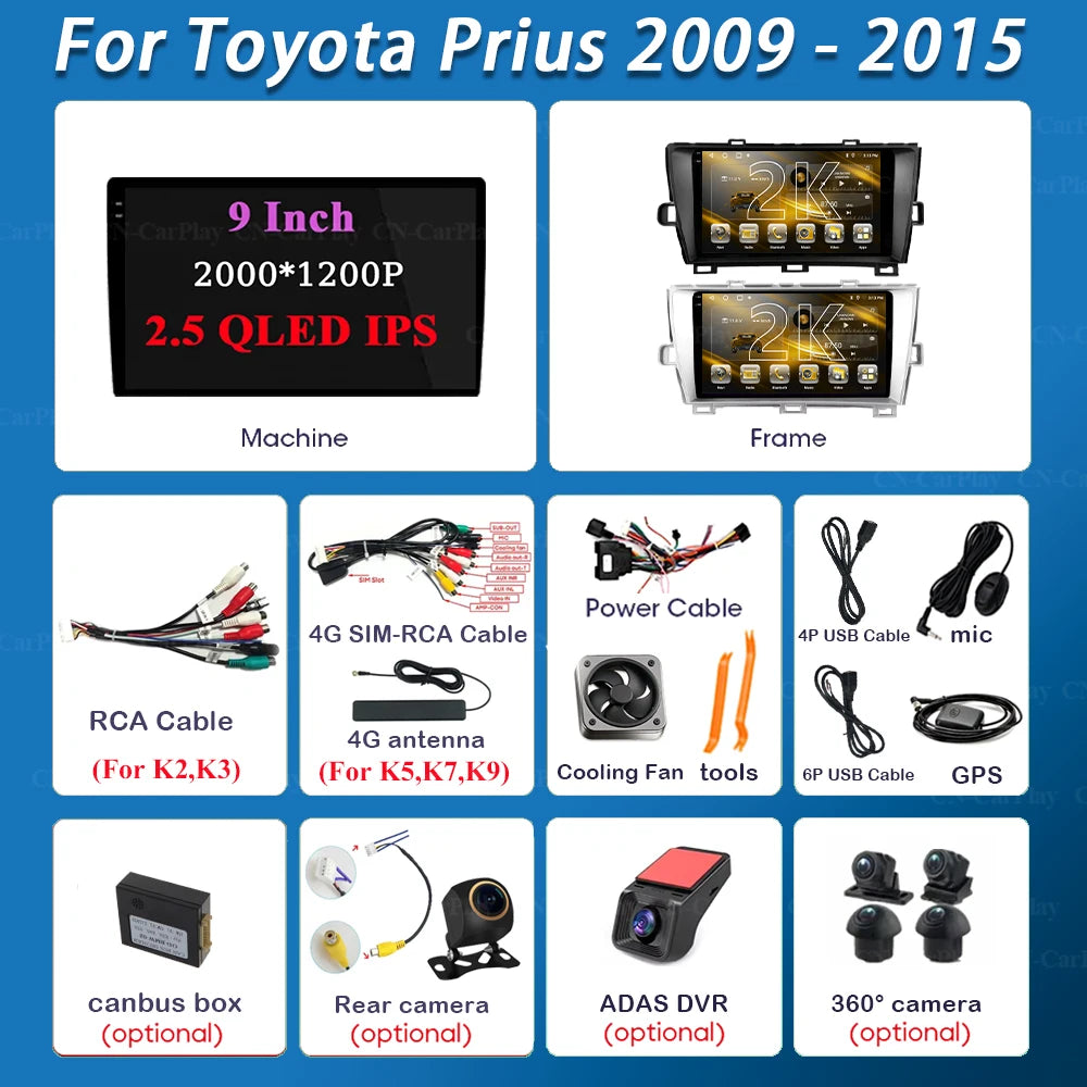 Android 16 For Toyota Prius 2009 2010 2011 2012 2013 2015 Car Radio XW30 Wireless Carplay Android Auto Car Multimedia Player 5G
