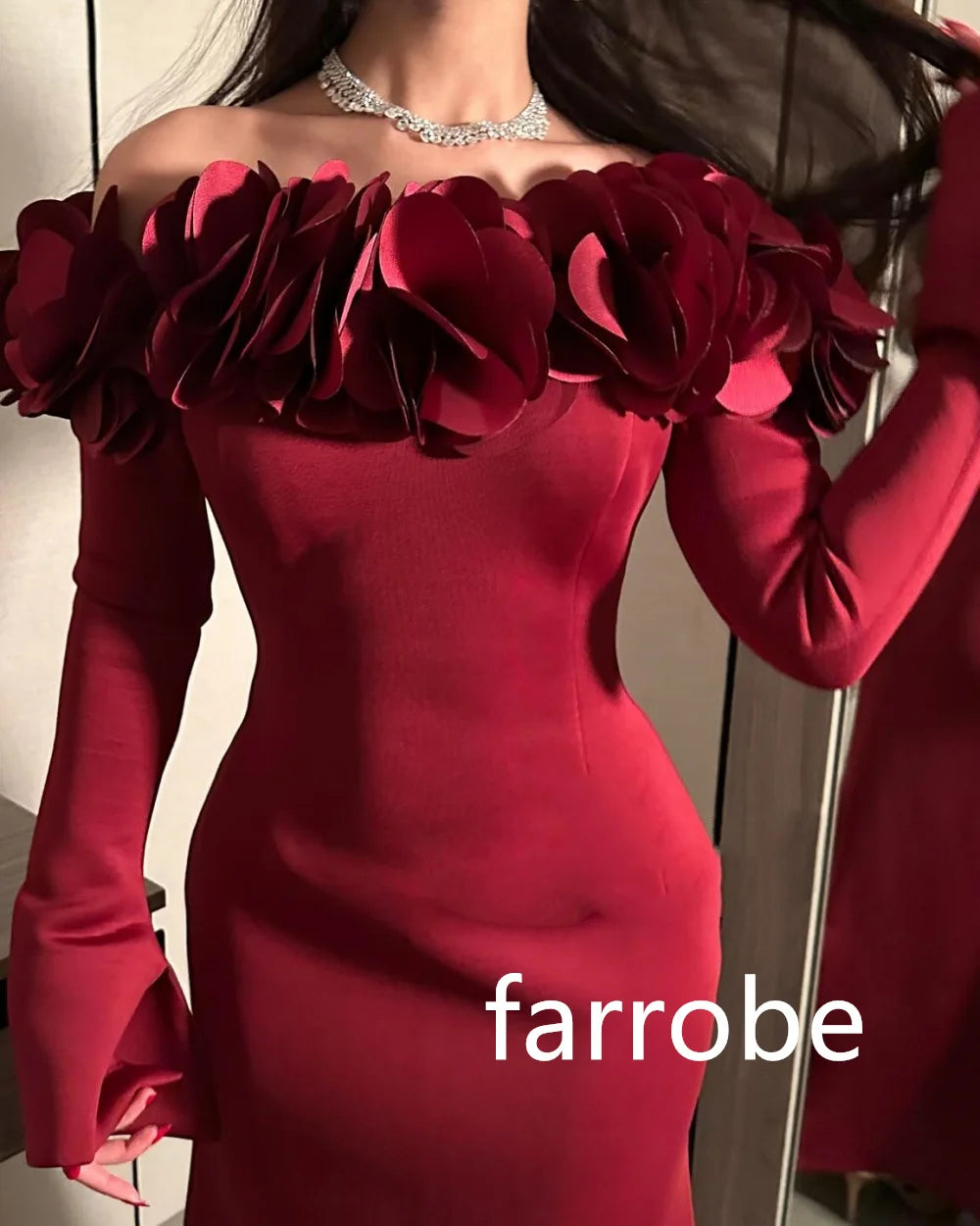 Customized Matching Jersey Pleat A-line Off-the-shoulder Midi Dresses Bespoke Occasion Dresses Classic Exquisite Modern Style Pa