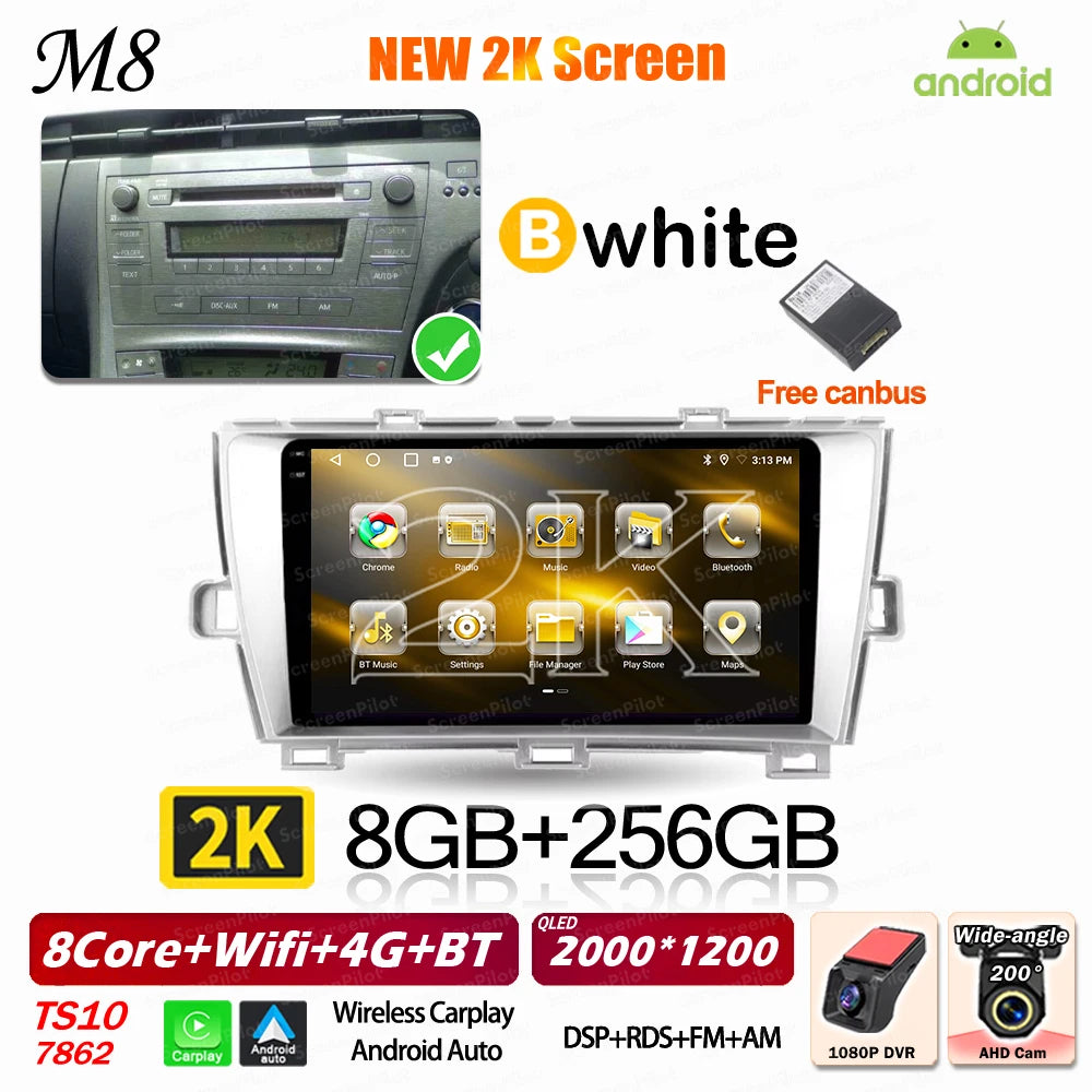 Android 16 For Toyota Prius 2009 2010 2011 2012 2013 2015 Car Radio XW30 Wireless Carplay Android Auto Car Multimedia Player 5G