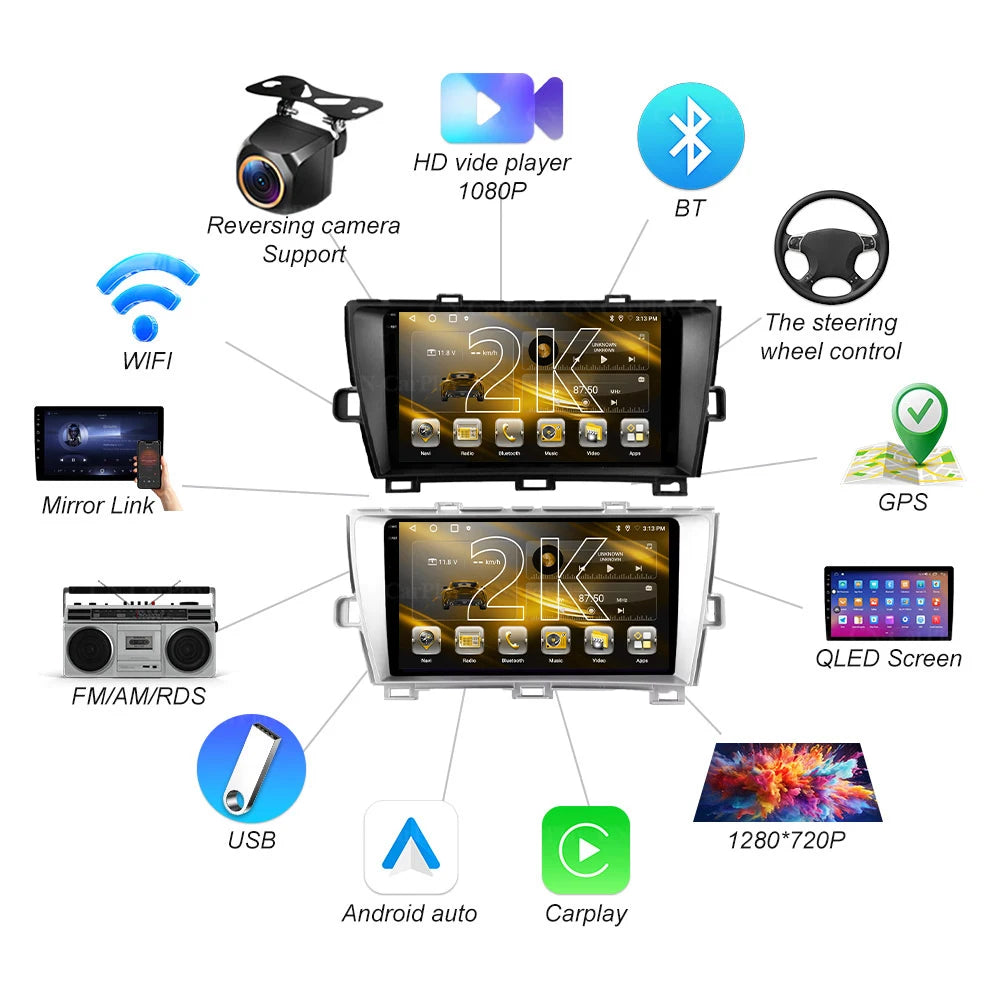 Android 16 For Toyota Prius 2009 2010 2011 2012 2013 2015 Car Radio XW30 Wireless Carplay Android Auto Car Multimedia Player 5G