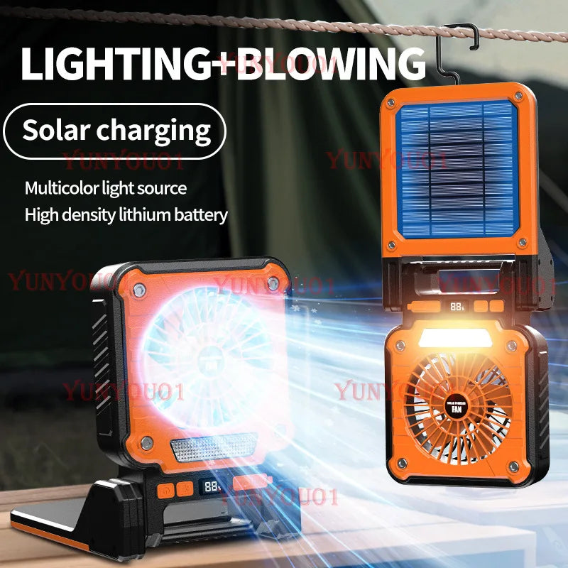 Cross-border New Products Outdoor Portable Solar Fan Multifunctional Folding Tent Light Outdoor Camping Fan Camping Light