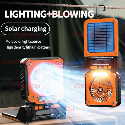 Cross-border New Products Outdoor Portable Solar Fan Multifunctional Folding Tent Light Outdoor Camping Fan Camping Light