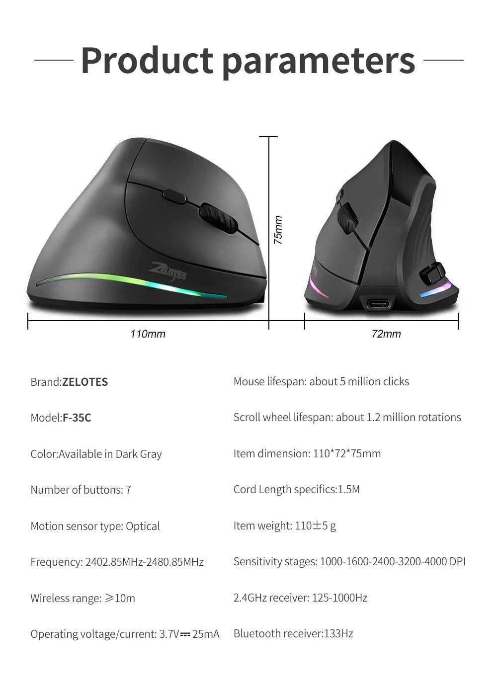 Lefon 2.4G Ergonomik Şarj Edilebilir Kablosuz Dikey Mouse - PC, Laptop ve MacOS Uyumlu (F35C/F35B/F35)