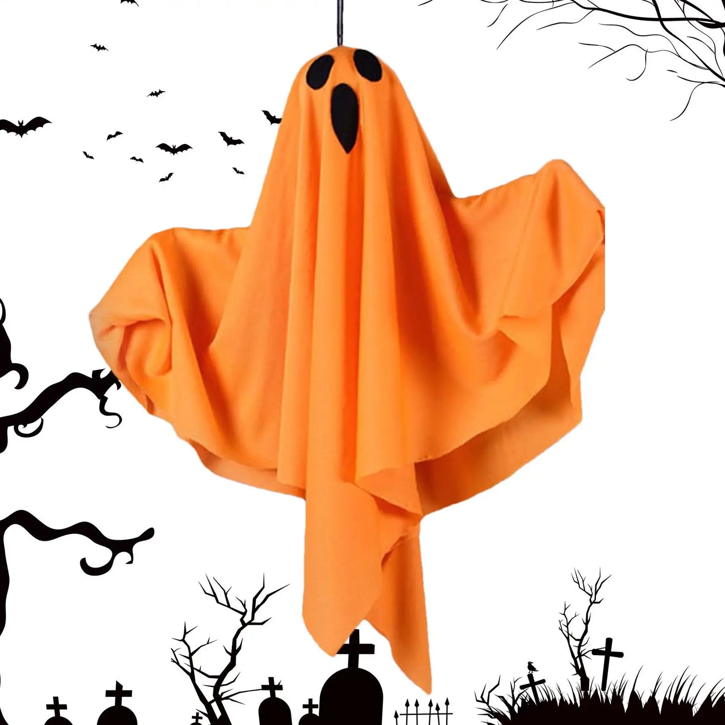 Light Up Halloween LED Ghost Hangs Decoration White Flying Ghosts Tree Ornaments Halloween Pendant For House Party Supplies