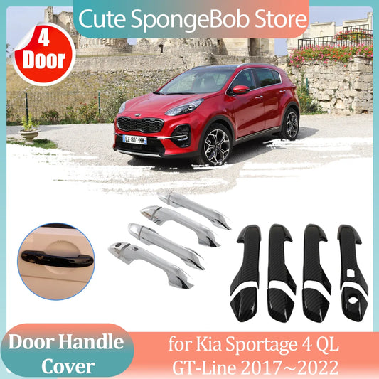 Car Handle Cover for Kia Sportage 4 QL GT-Line 2017~2022 Carbon Fiber Black Side Door Part Sticker Trim Strip Decor Accessories