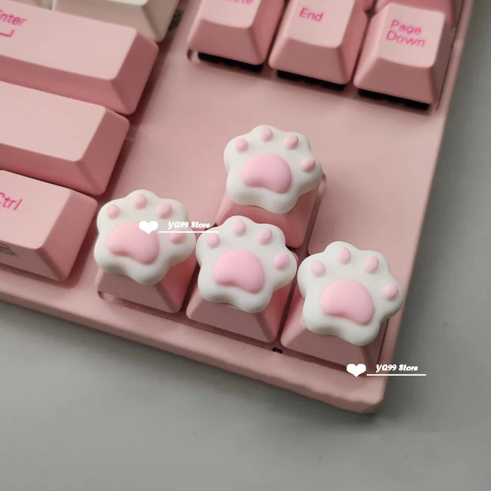 4'lü Sevimli Kedi Pençesi Klavye Tuş Kapağı Seti – Mekanik Klavye R4 Ok Tuşları İçin Pembe DIY Keycap