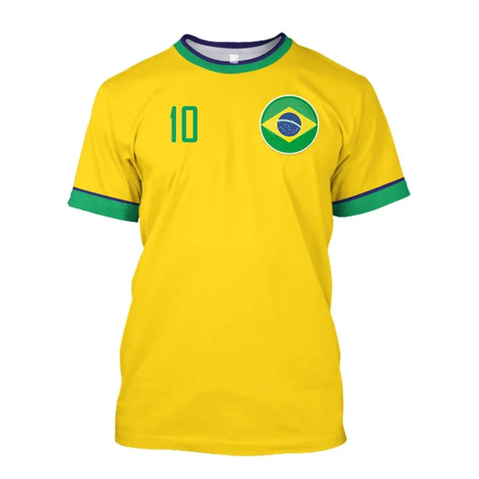 Einfache Brasilien-Fußball-T-Shirts Sommer-Mode Kurzarm 3D-Flagge Brasilien Bedruckte T-Shirts Lässige Sport-Oberteile Herren-Kleidung