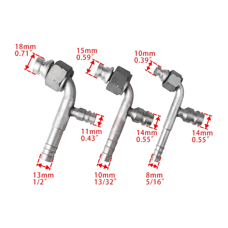 #6 #8 #10 Car Air Conditioning Gas-jet Fittings Aluminium Straight / 90 Degree Joint with Gas filling nozzle fittings R134a Auto