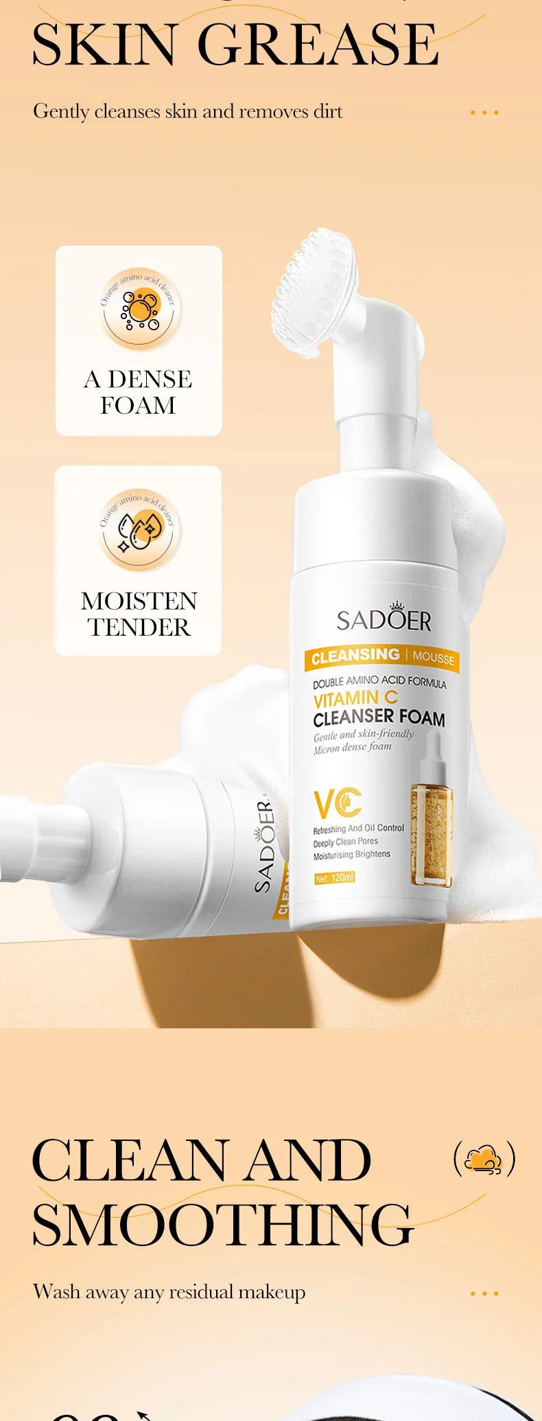 SADOER Q10 & C Vitamini Yüz Temizleme Köpüğü – Nemlendirici, Aydınlatıcı Cilt Bakımı