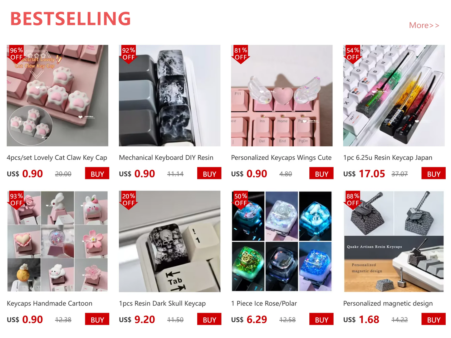 4'lü Sevimli Kedi Pençesi Klavye Tuş Kapağı Seti – Mekanik Klavye R4 Ok Tuşları İçin Pembe DIY Keycap