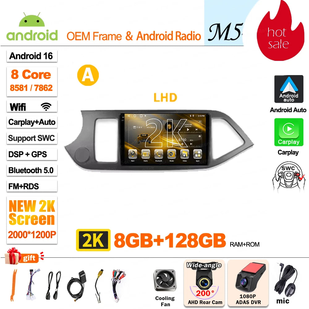 For KIA PICANTO Morning 2 2011 2012 - 2015 2016 Android 16 Car Radio Multimedia Video WIFI Player GPS Wireless Auto RSD DSP