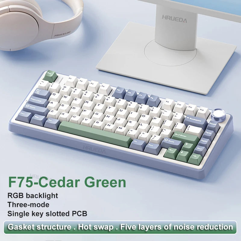 AULA F75 Mekanik Oyun Klavyesi – RGB, 75%, Tri-Mode (2.4G/Bluetooth/Kablo), Gasket Yapı, Gradient Tasarım