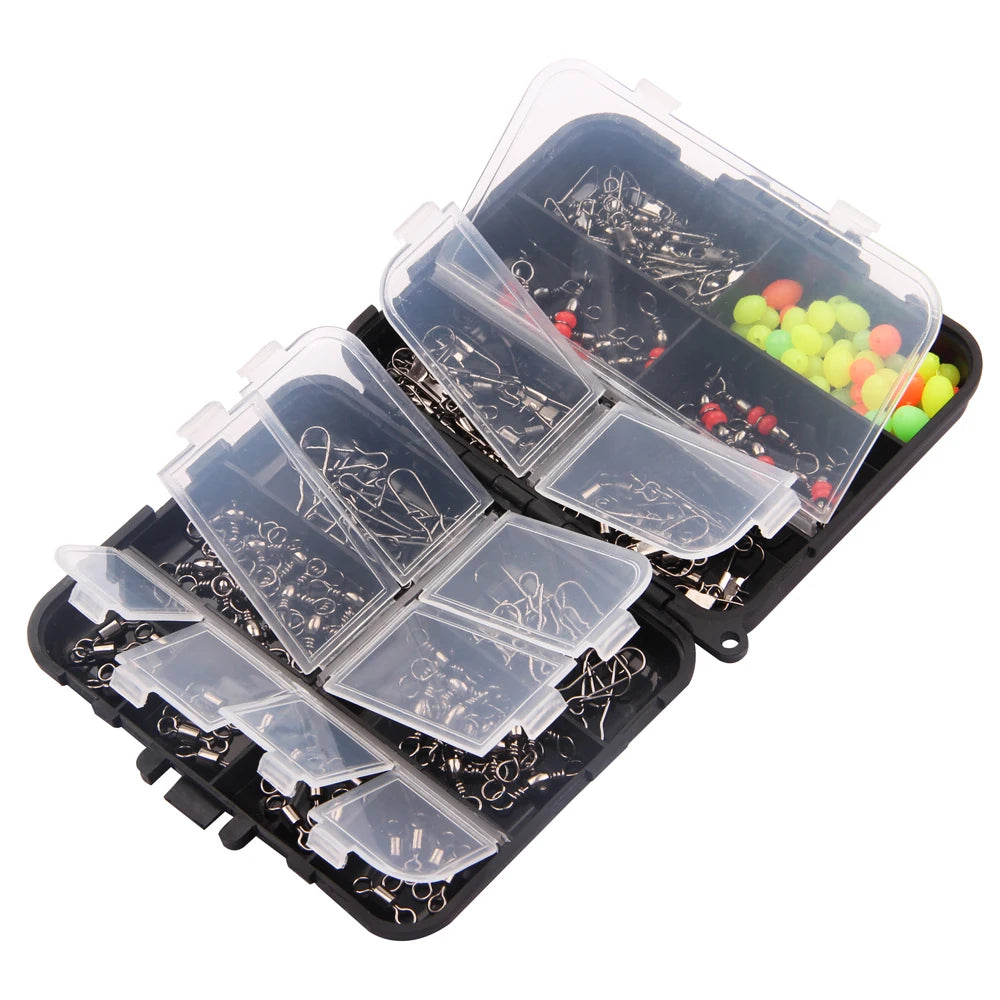 140 Parça Balıkçı Swivel Snap Kiti – Bilyalı Yataklı Fırdöndü, Üçlü Bağlantı ve Klips Seti