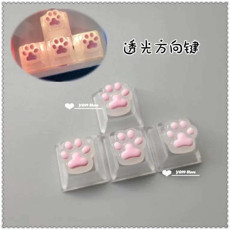 4'lü Sevimli Kedi Pençesi Klavye Tuş Kapağı Seti – Mekanik Klavye R4 Ok Tuşları İçin Pembe DIY Keycap