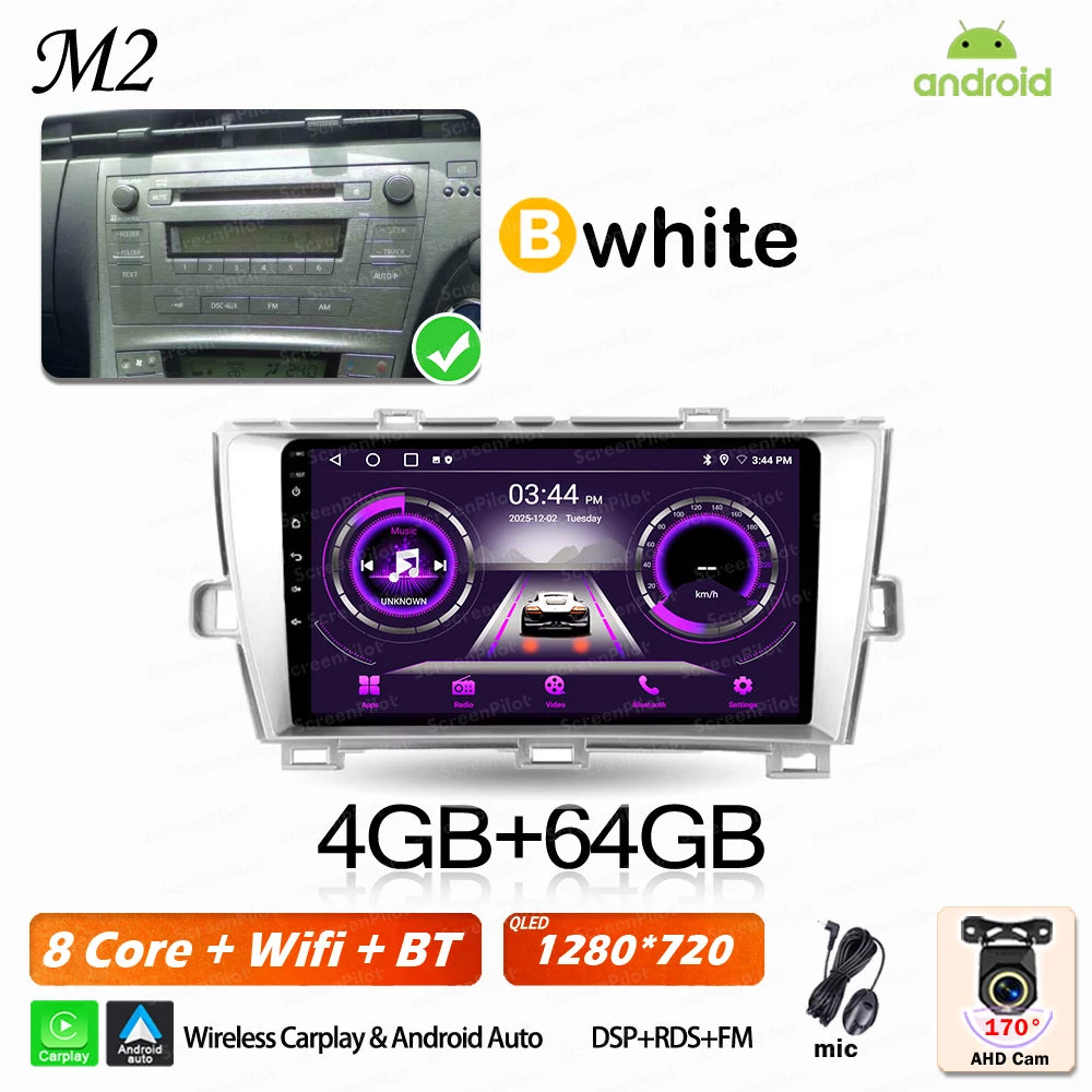 Android 16 For Toyota Prius 2009 2010 2011 2012 2013 2015 Car Radio XW30 Wireless Carplay Android Auto Car Multimedia Player 5G