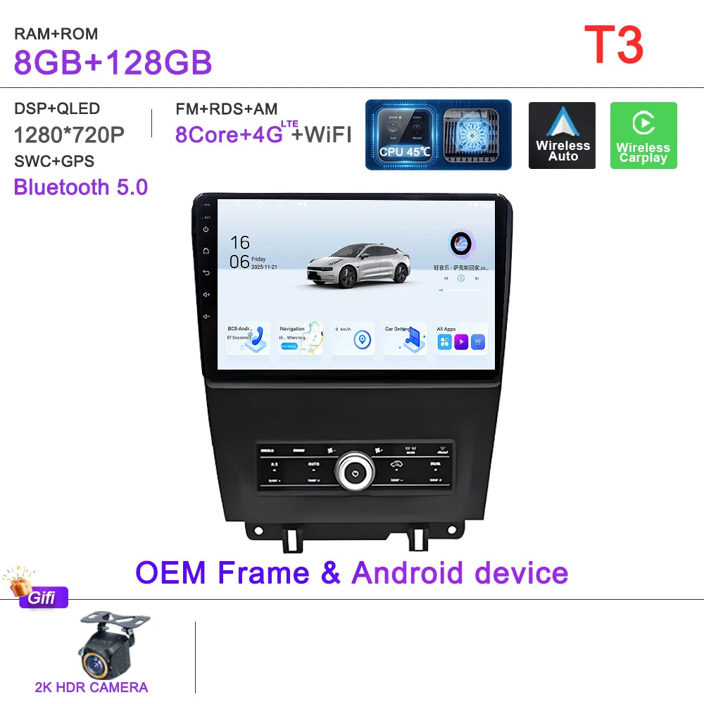 Car GPS Android 16 Auto Radio For Ford Mustang V S-197 2009 2010 2011 2012 - 2014  Stereo Head Unit No 2din DVD QLED Screen Dash