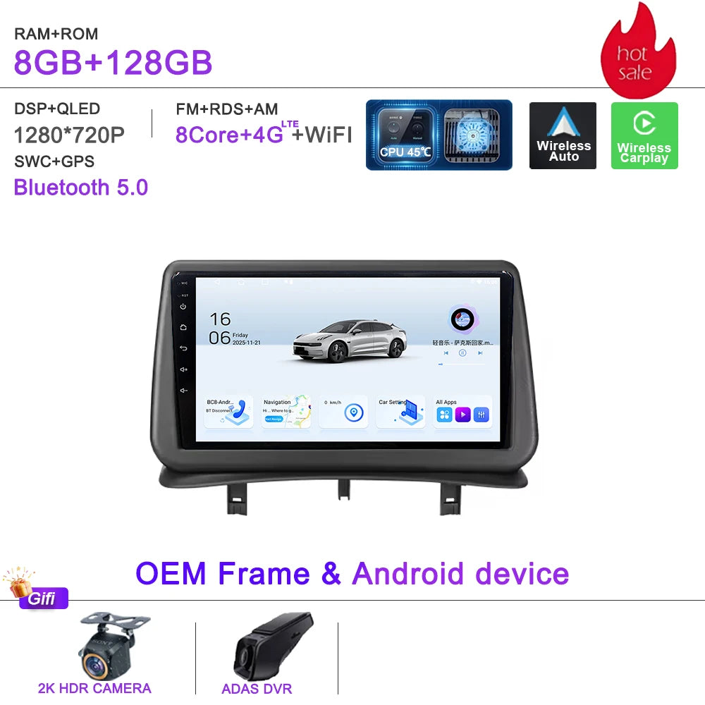 Car GPS Android 16 Auto Radio For Renault Clio 3 CLIO 3 2005-2014 Stereo Head Unit No 2din DVD QLED Screen Dash Cam Multimedia