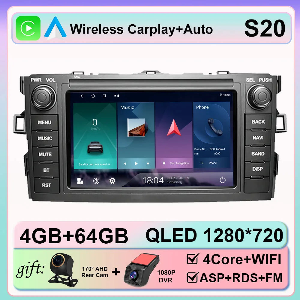 Android 15 Carplay For Toyota Auris Corolla 2006-2012 Car Radio multimedia Player GPS WIFI android Auto Head Unit 2din 5G