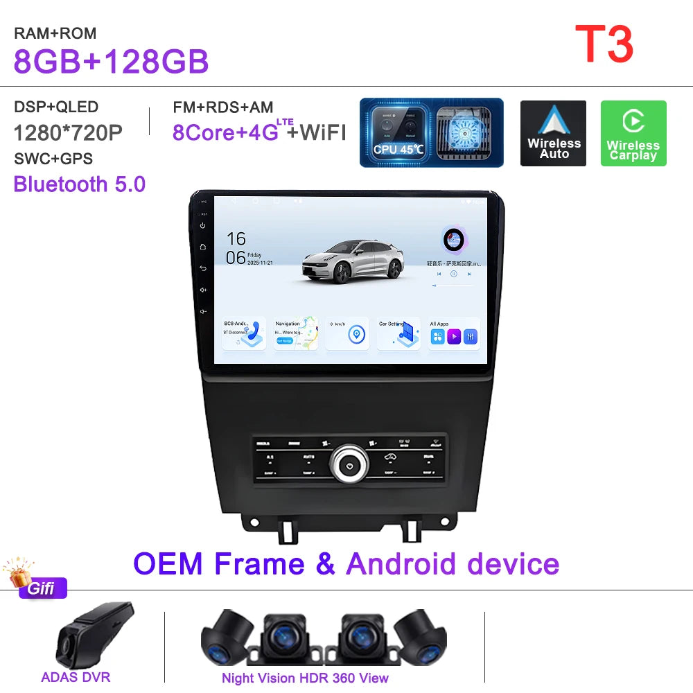 Car GPS Android 16 Auto Radio For Ford Mustang V S-197 2009 2010 2011 2012 - 2014  Stereo Head Unit No 2din DVD QLED Screen Dash