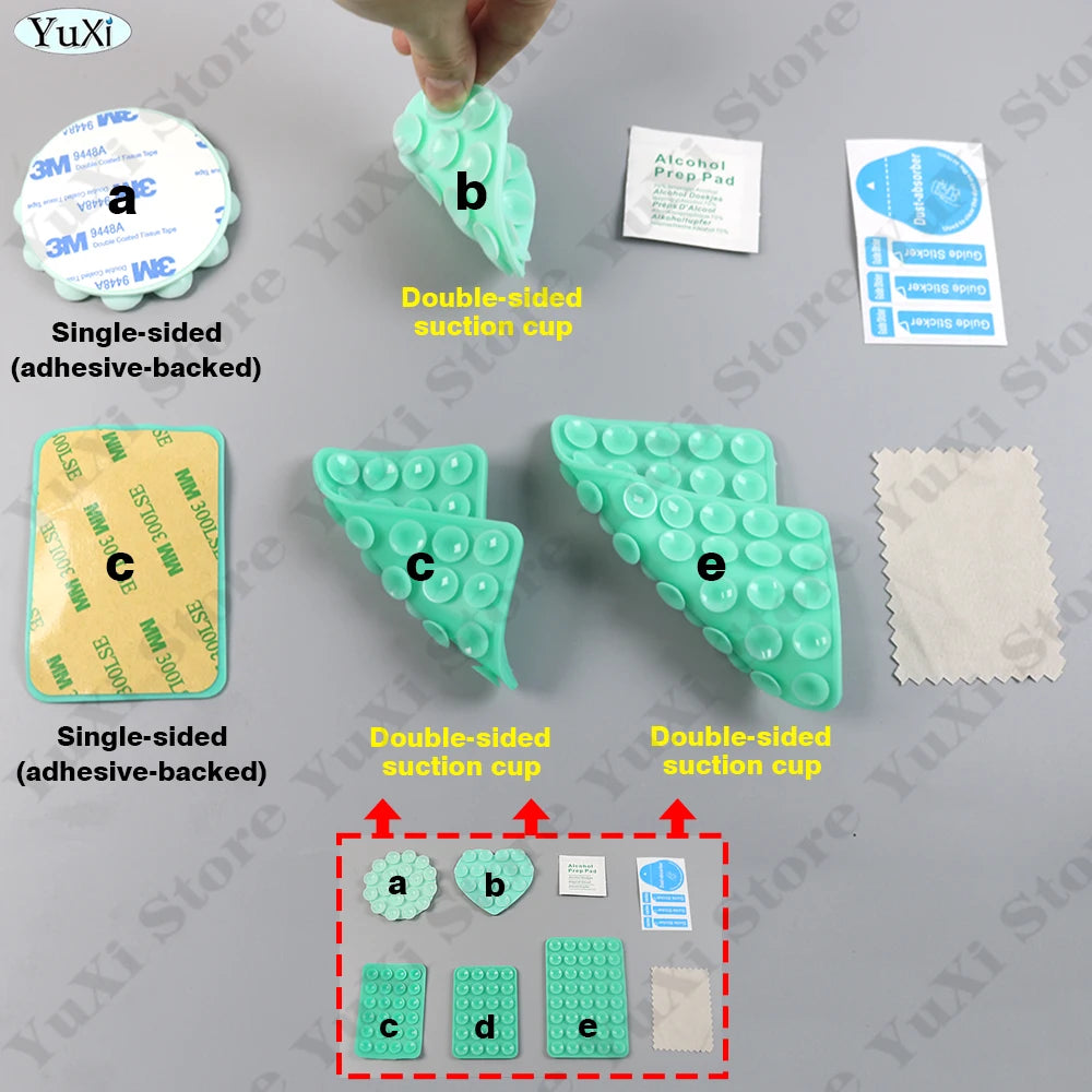 YuXi 5in1 Silikon Vantuz Seti – Tek & Çift Taraflı, Telefon Tutucu, Duvar & Masa Sabitleme