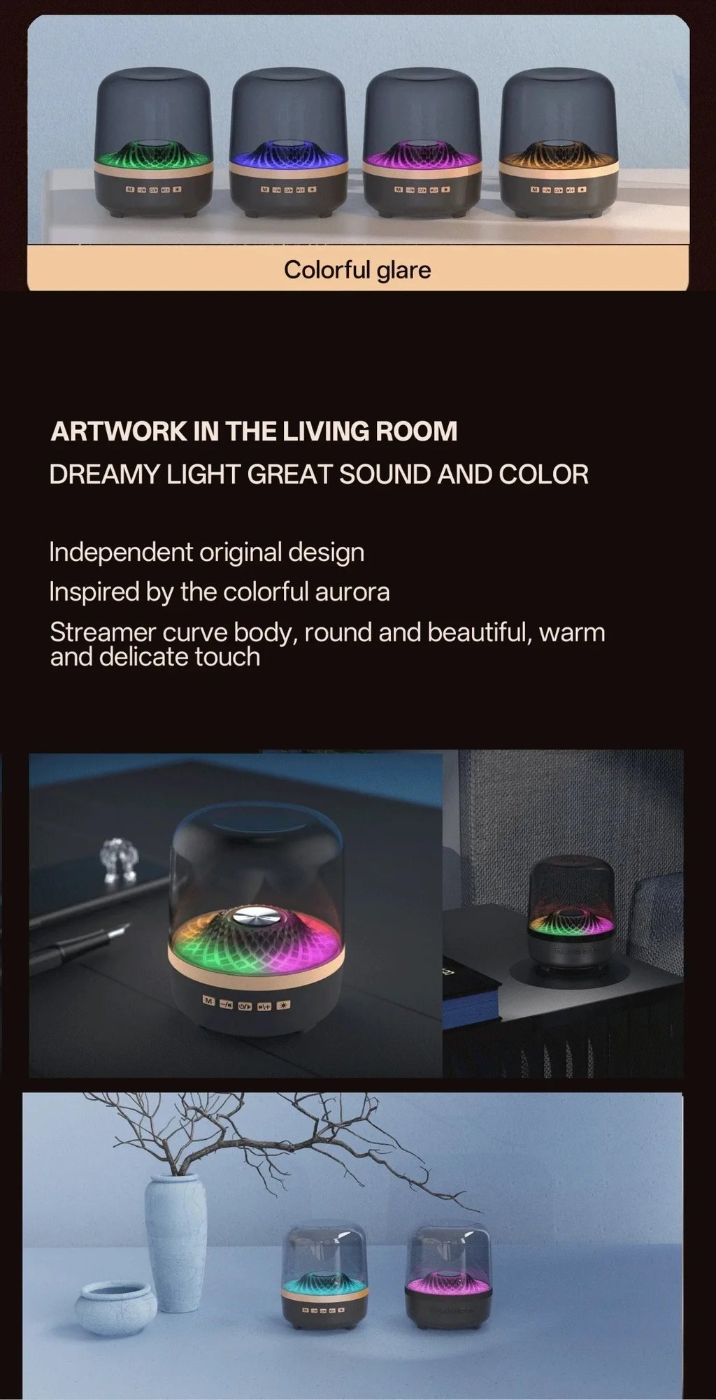 Taşınabilir Kablosuz Soundbar - Bluetooth 5.3 Ev Sinema Sistemi, Subwoofer, Hi-Fi Ses, Nefes Alan Lamba, Android ve iOS Uyumlu