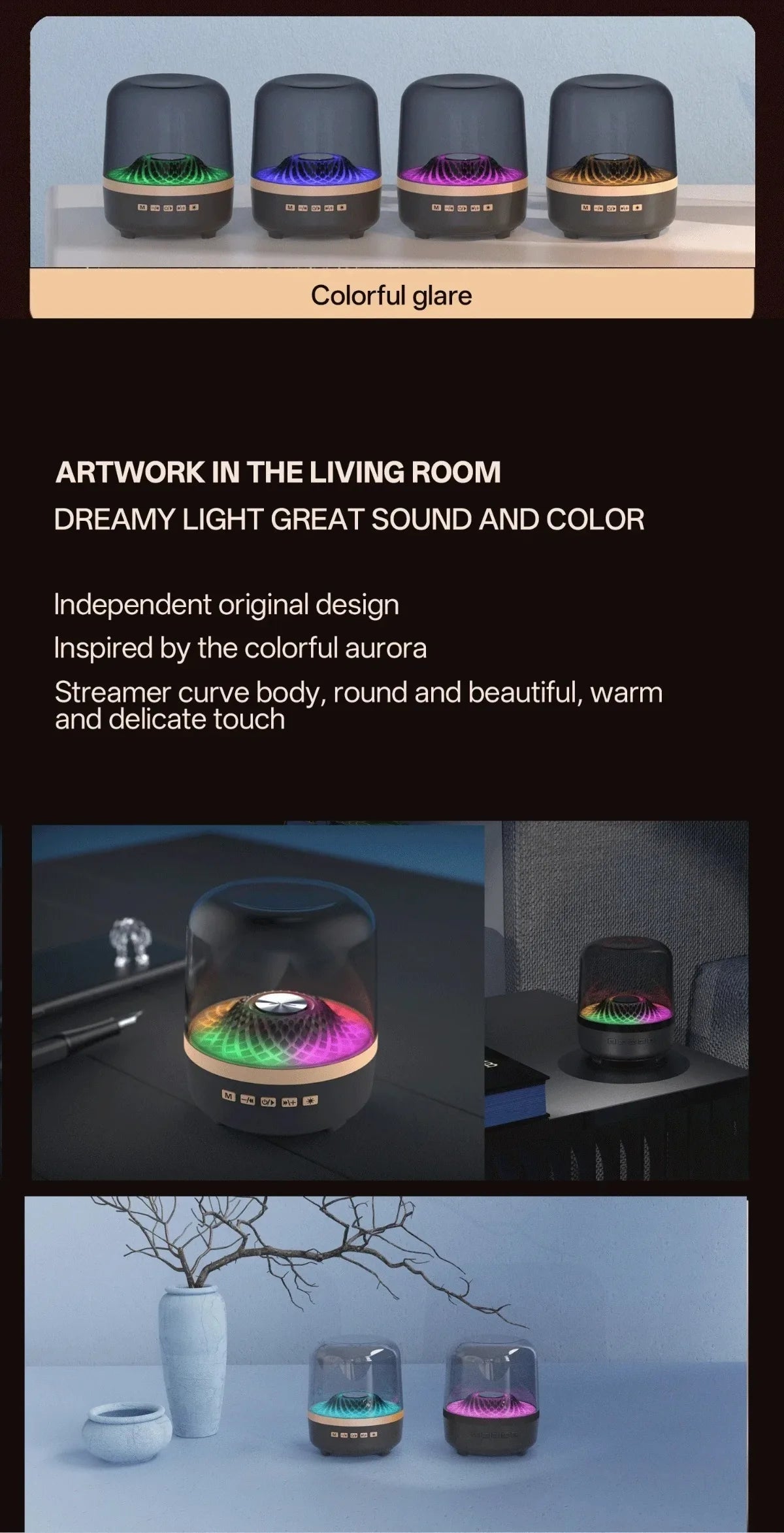 Taşınabilir Kablosuz Soundbar - Bluetooth 5.3 Ev Sinema Sistemi, Subwoofer, Hi-Fi Ses, Nefes Alan Lamba, Android ve iOS Uyumlu