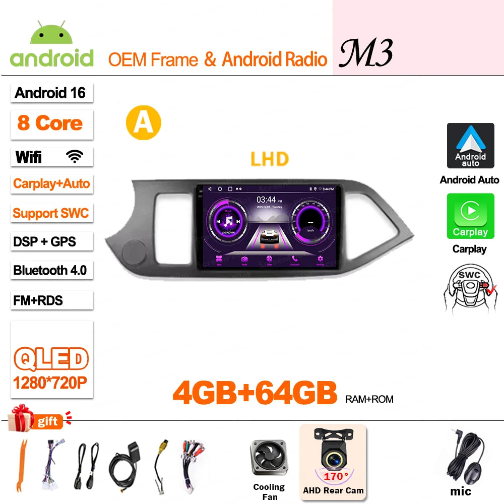 For KIA PICANTO Morning 2 2011 2012 - 2015 2016 Android 16 Car Radio Multimedia Video WIFI Player GPS Wireless Auto RSD DSP