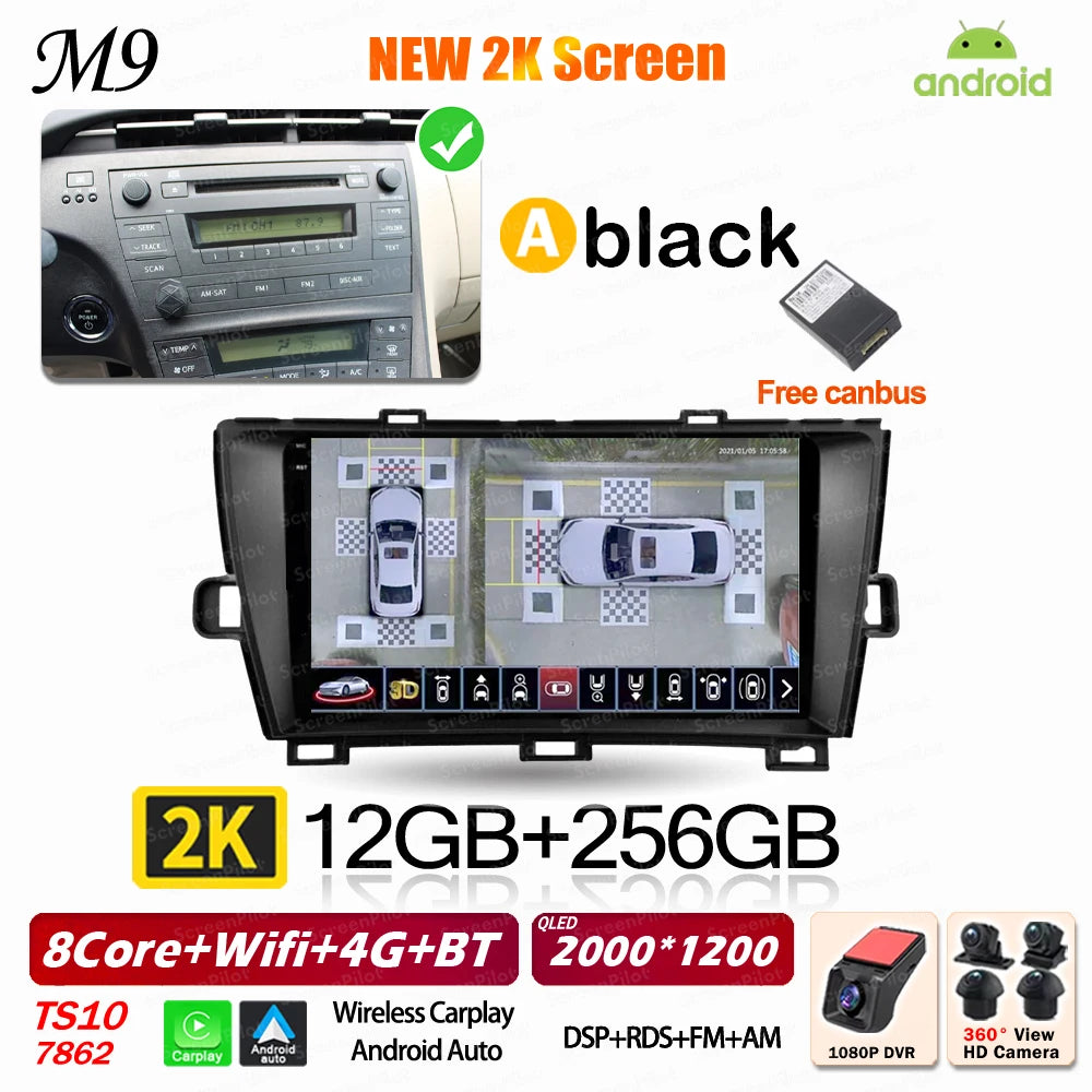 Android 16 For Toyota Prius 2009 2010 2011 2012 2013 2015 Car Radio XW30 Wireless Carplay Android Auto Car Multimedia Player 5G