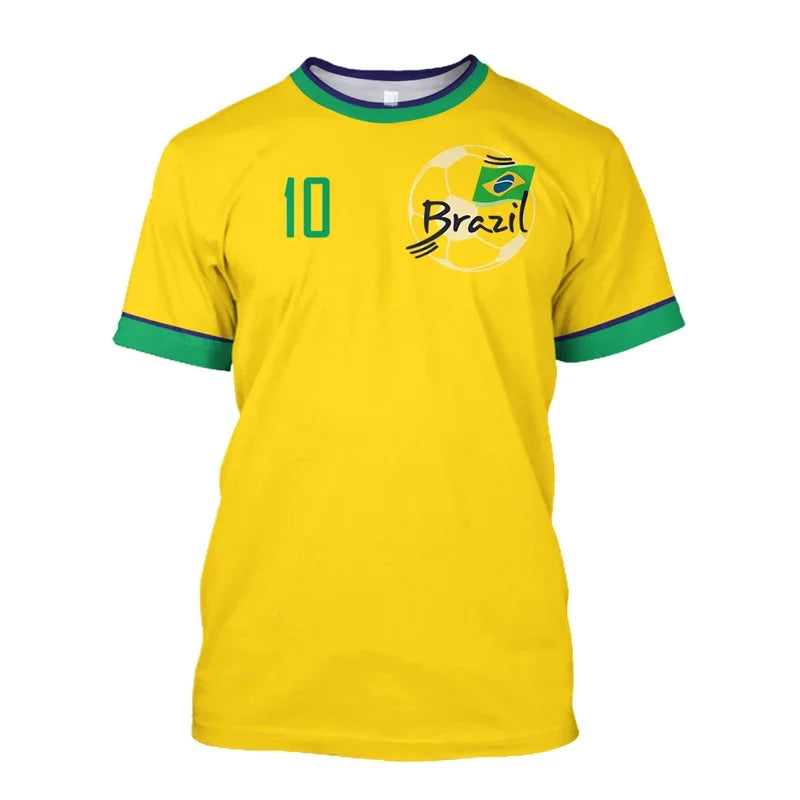 Simple Brazil Football T-shirts Summer Fashion Short Sleeve 3D Brazilian Flag Printed T Shirts Casual Sports Tops Men's Clothes