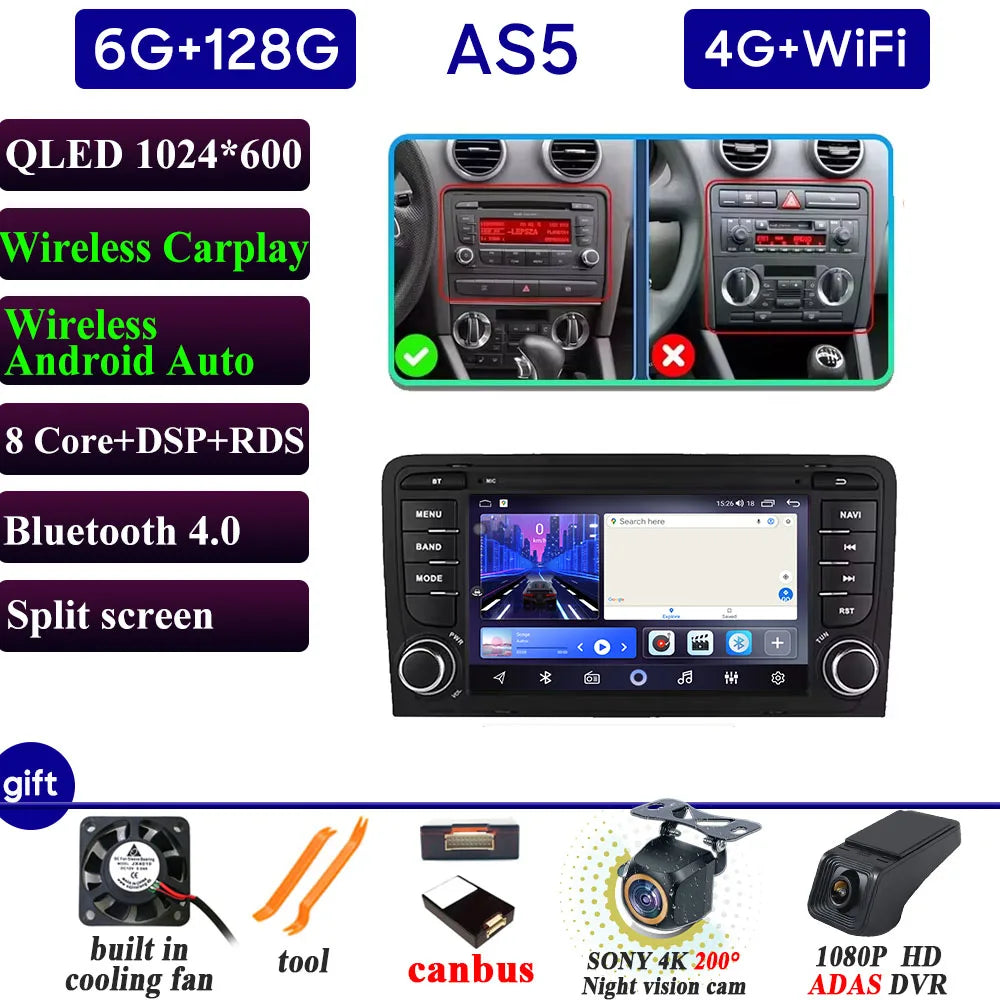 Car Radio Carplay For Audi A3 8P 2003-2012 RS3 Sportback 2011-2012 S3 8P 2006-2012 Navigation GPS Android Auto No 2din Video DVD
