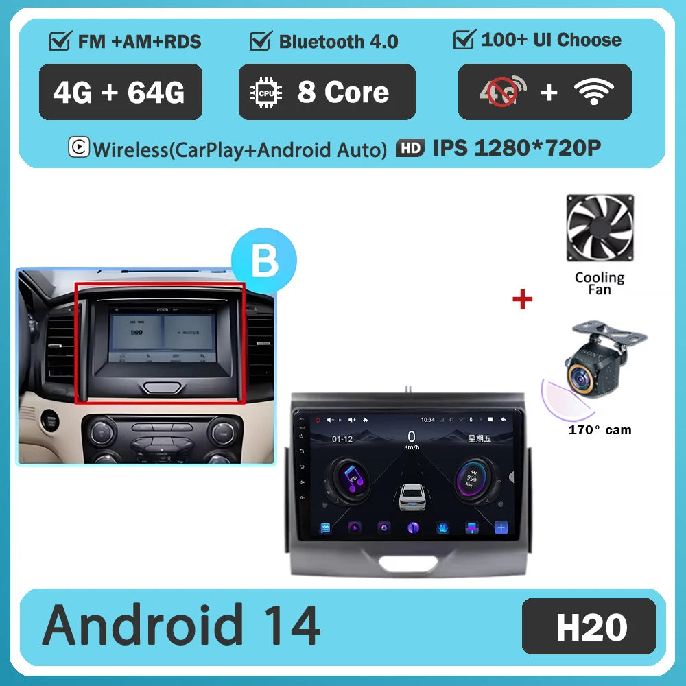 Car GPS Android 16 For Ford Ranger 2015 - 2022 Multimedia Auto Radio Player Navigation Stereo Head Unit No 2din DVD Touch Screen