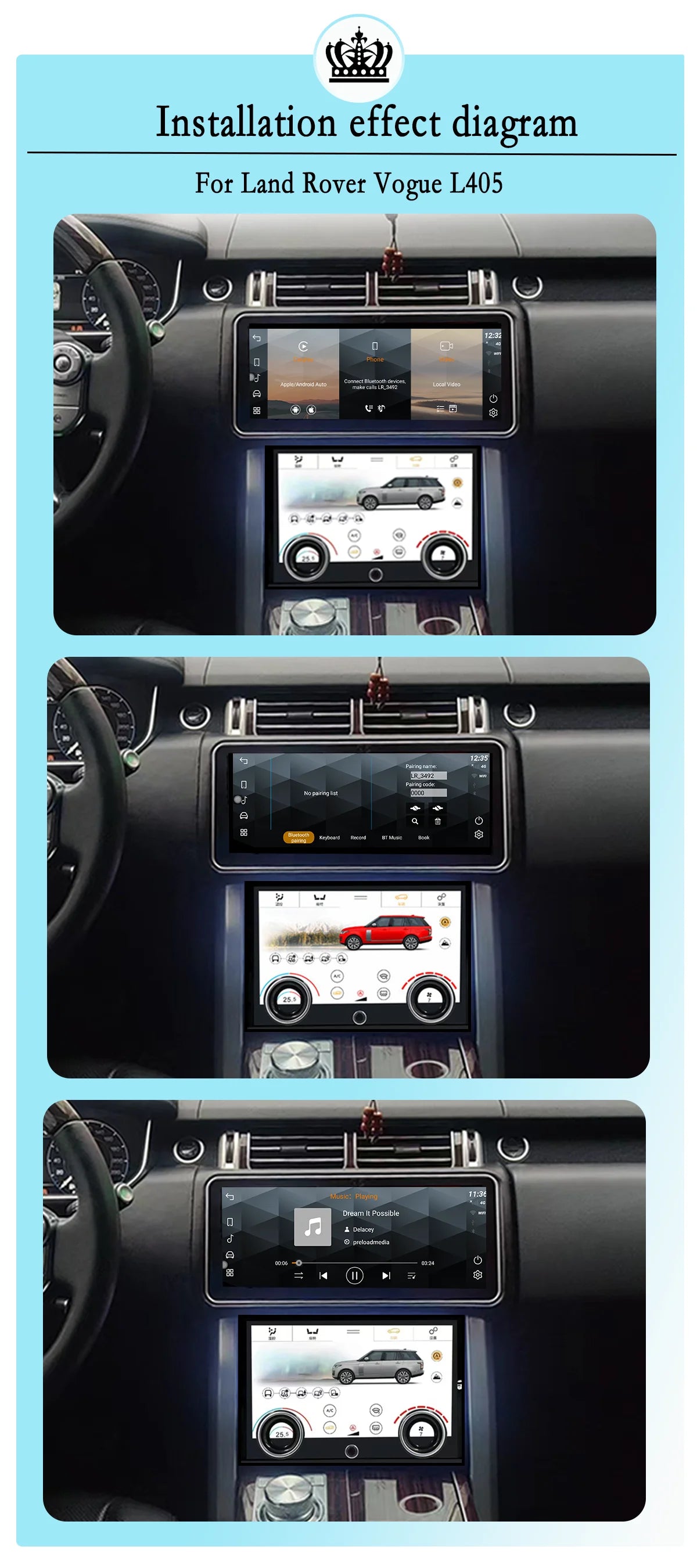 12.3" For Range Rover Vogue L405 2013-2017 Android 14 multimedia player car GPS radio Carplay automatically retains OEM menu