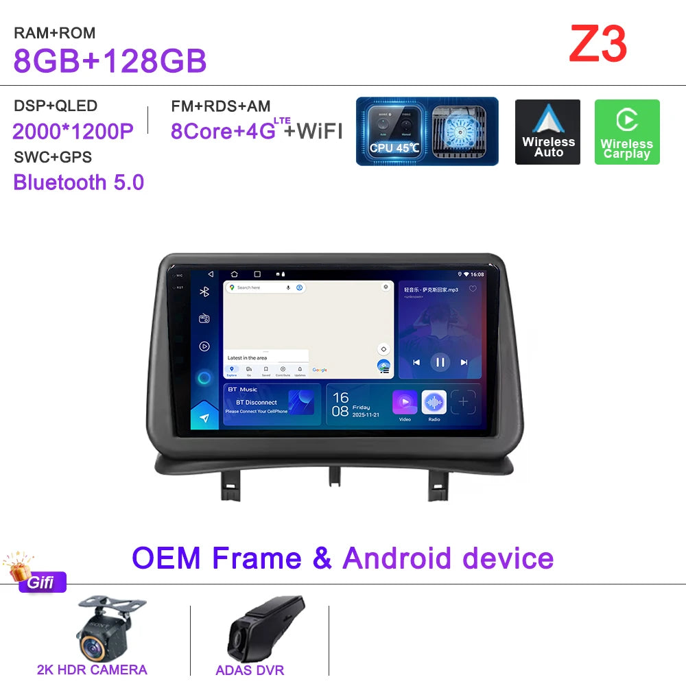 Car GPS Android 16 Auto Radio For Renault Clio 3 CLIO 3 2005-2014 Stereo Head Unit No 2din DVD QLED Screen Dash Cam Multimedia