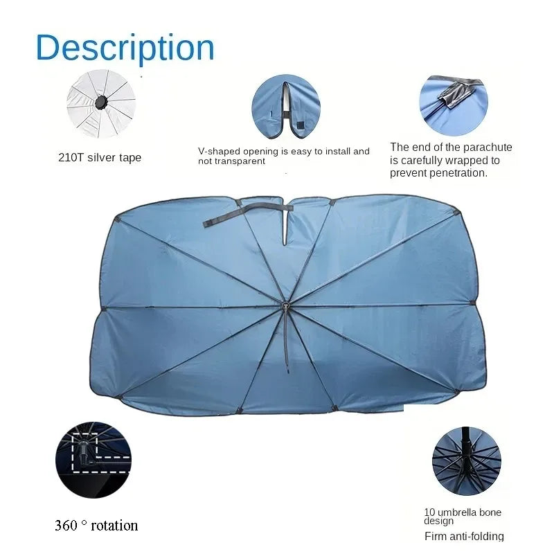 360° Rotatable Car Sunshade Windshield Umbrella Bendable Handle UV Protection Front Window Sunshade Summer Car Accessory